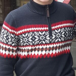 Hanna Andersson Boys' Black and Red Fair Isle Sweater